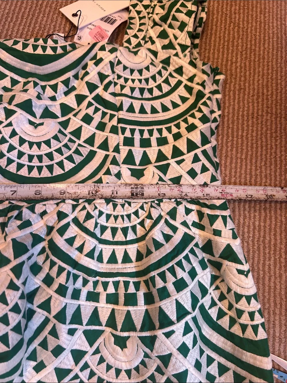 NWT Adelyn Rae Emerald and Cream Geometric Square-Neck crochet Midi Dress L - Picture 6 of 16